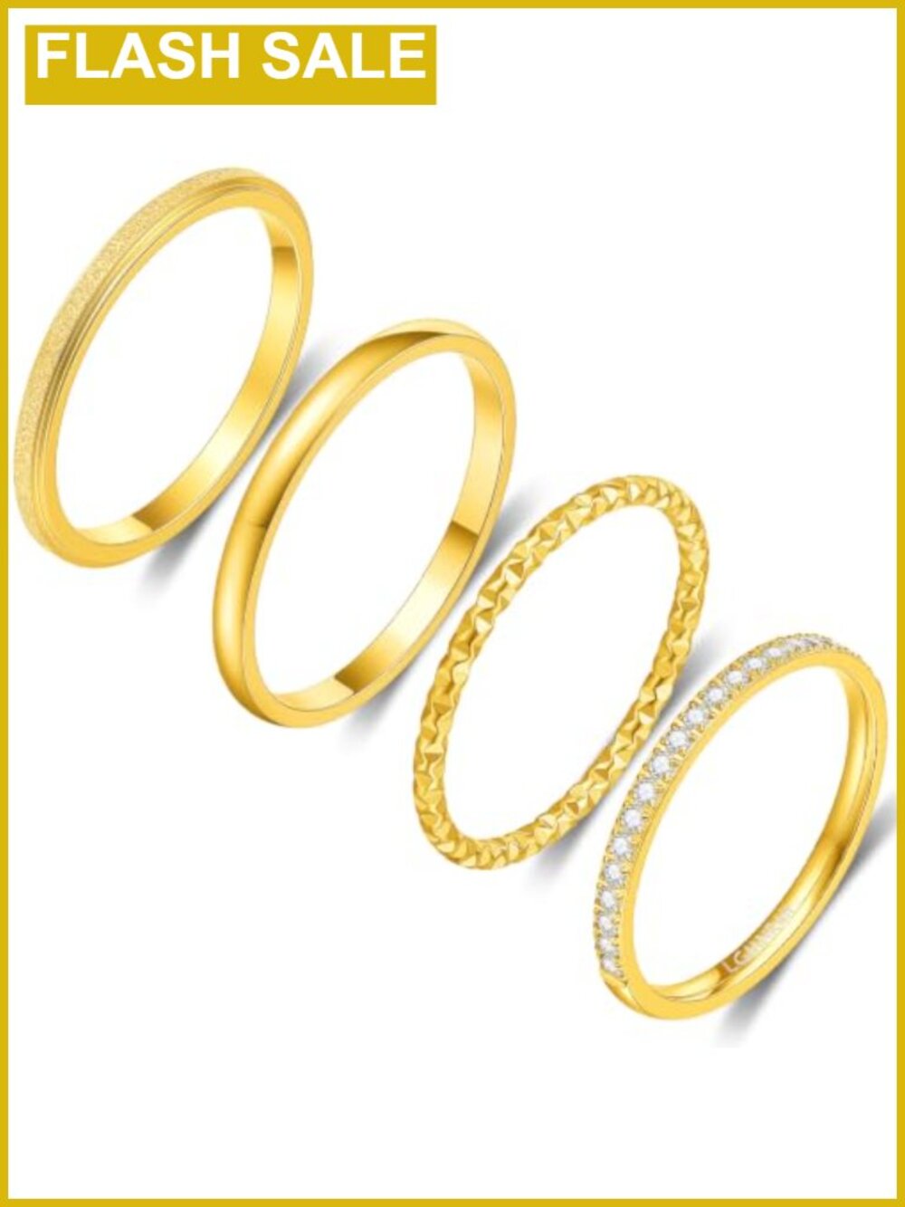 18K Gold Plated Stackable Ring Set Thin Band Zircon Thumb Wedding Rings